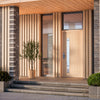 Rome –Exterior Flush White Oak Door with Single Vertical Lite (1-3/4”)