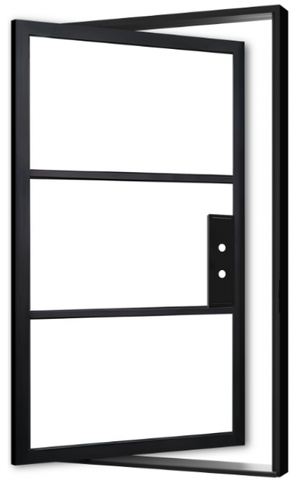 Porte - Pivot Steel Metal Exterior Grade 3-Lite Door with Clear Low-E Glass