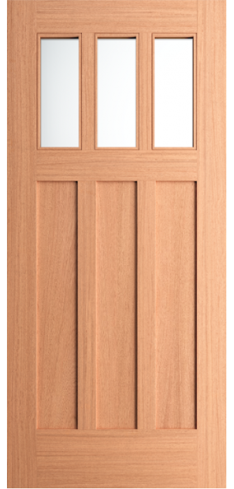 Rancho - Craftsman Mahogany Exterior Door 3-Lite Low-E Clear with 3 Panel Bottom (1-3/4